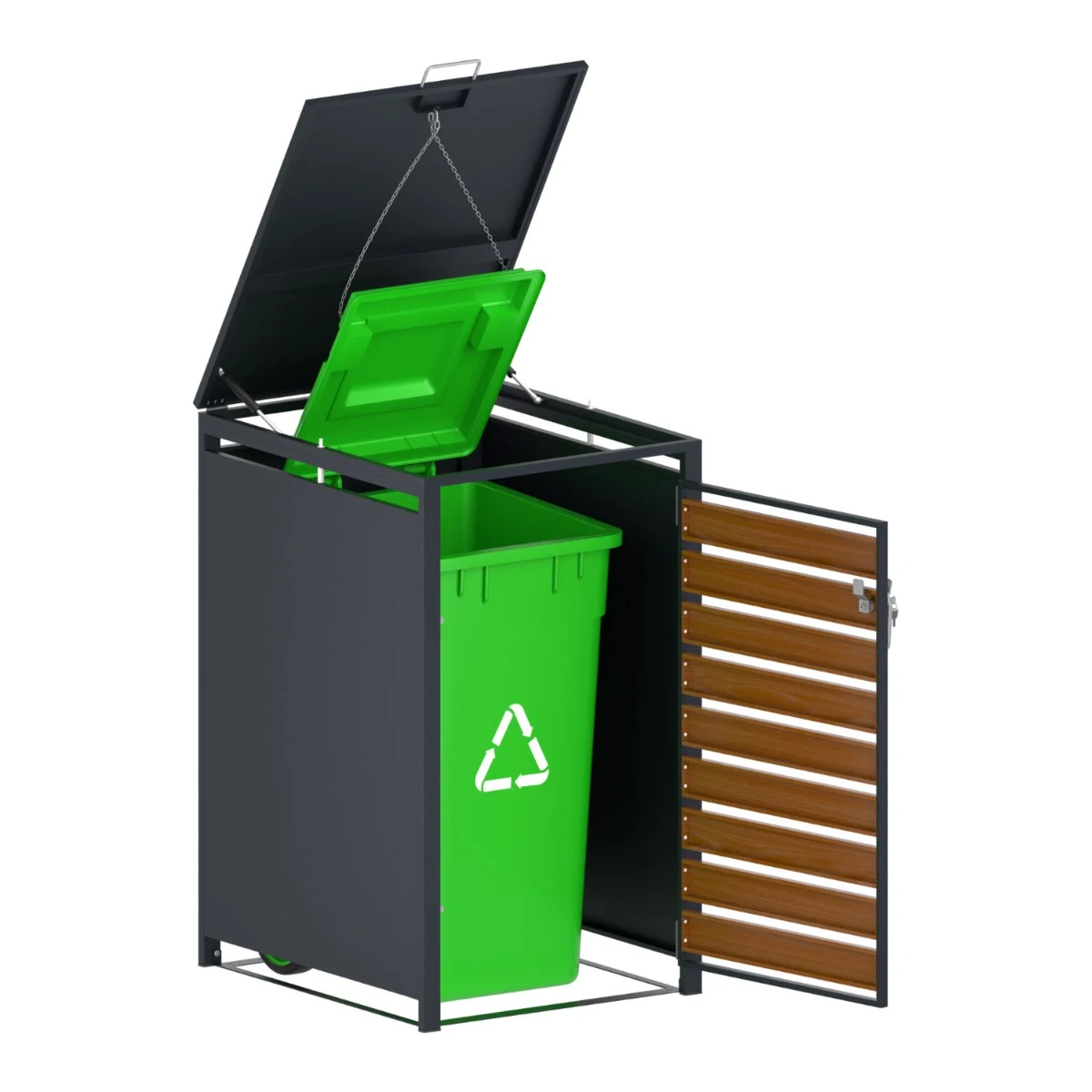 7080029_7 Magazie depozitare pubele CCG-04, metal, gri + maro, 69 x 80 x 116 cm - imagine 1