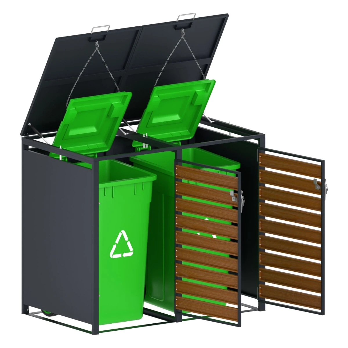 7080030_6 Magazie depozitare pubele CCG-05, metal, gri + maro, 134 x 80 x 116 cm - imagine 1